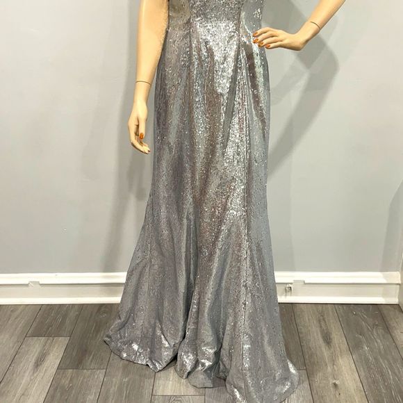 Sequin Sparkling Silver Metallic Formal Gown - Picture 7 of 16